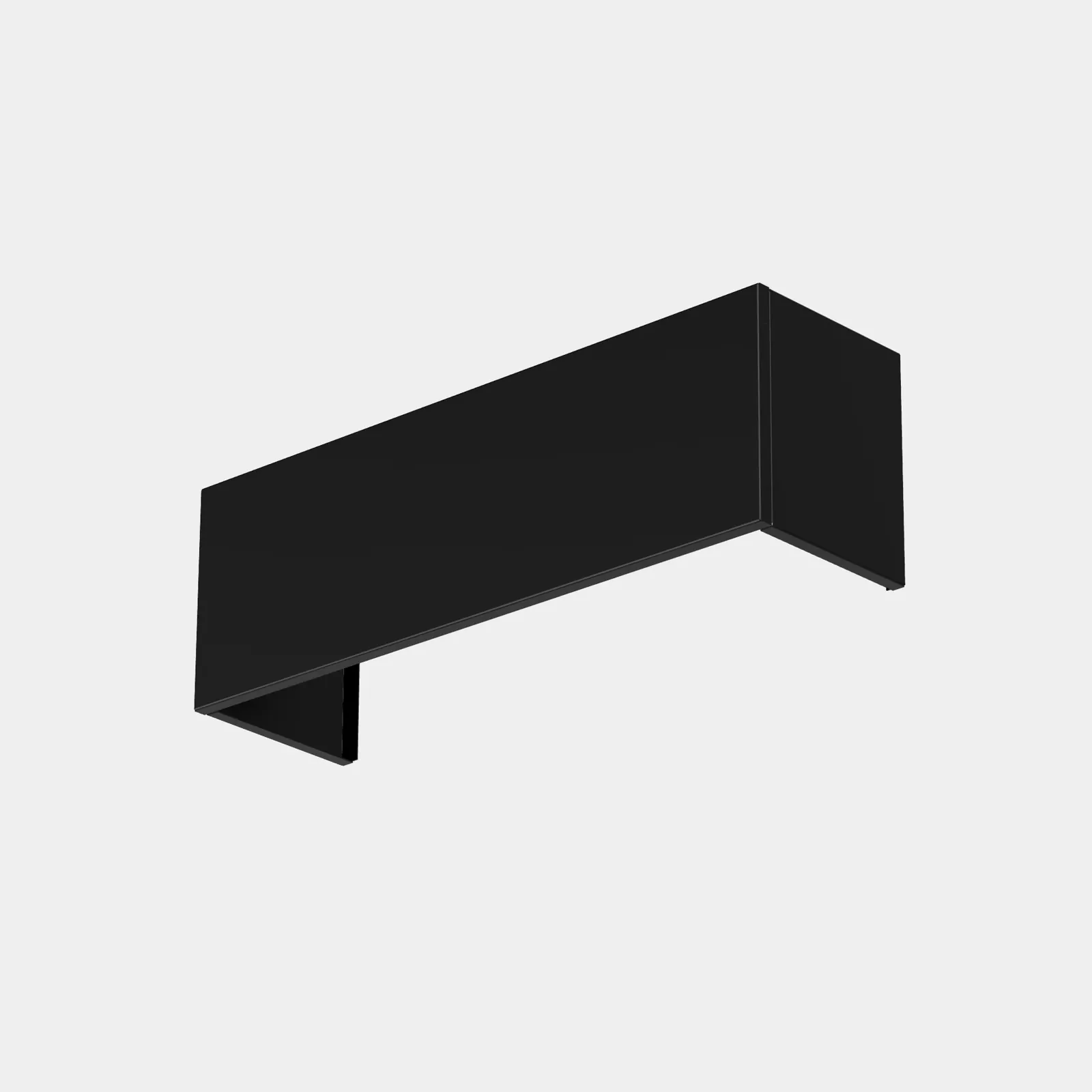 Rendu 3D d'un cache clim noir à bords droits, angles vifs, sur fond blanc